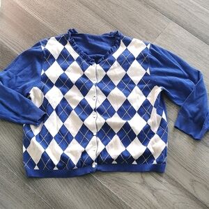 Source Unknown Blue and White Argyle Cardigan